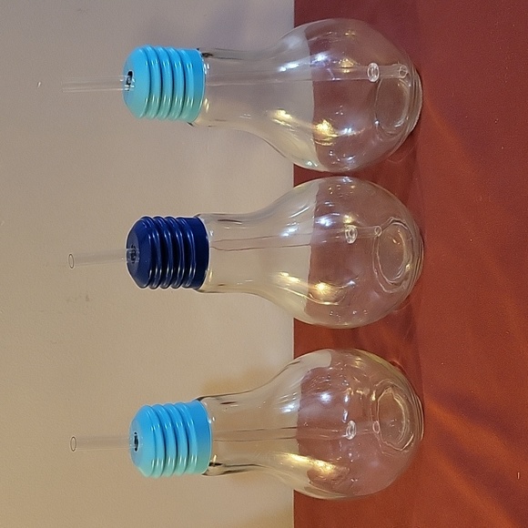 Harvest  Parade Other - Harvest Parade Light Bulb Shaped Glass Bottle Drinking Glasses With Straws